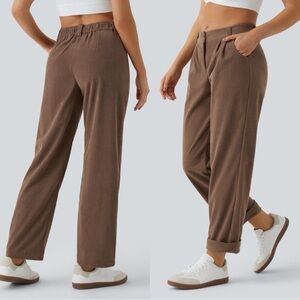 HALARA Mid Rise Corduroy Casual Pants Tall Brown Pleated Sz M